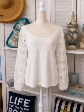 Willow Root White Lace-Sleeve Women’s Top SZ XL | Boho, Shabby Chic
